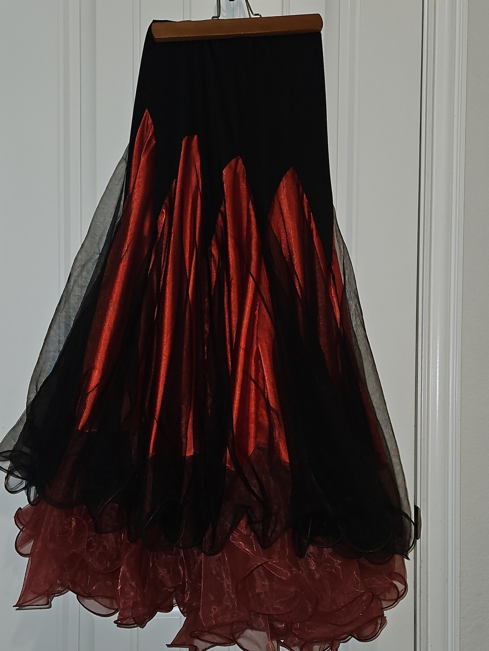 Black and Red Layered Evening Skirt For  Ballroom Dancing